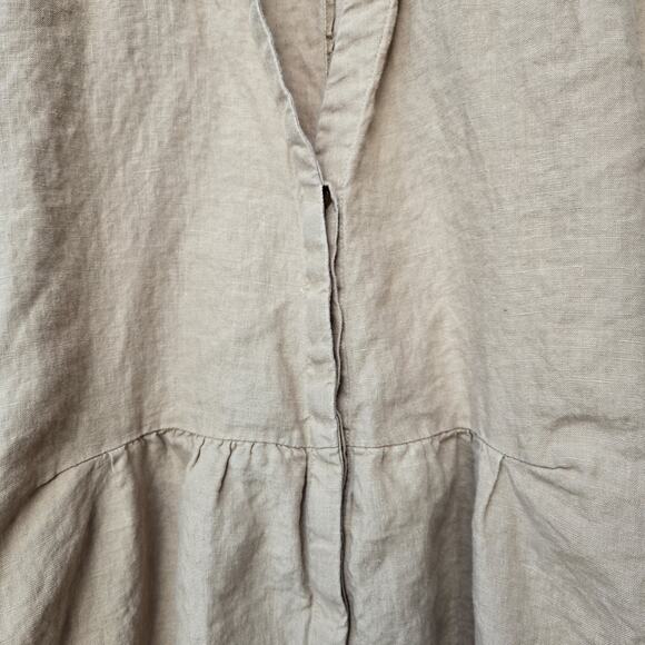 Chico’s Size 2.5, US 14 Linen Short Sleeve Roll Tab Dolman Midi Dress Beige - Picture 10 of 11